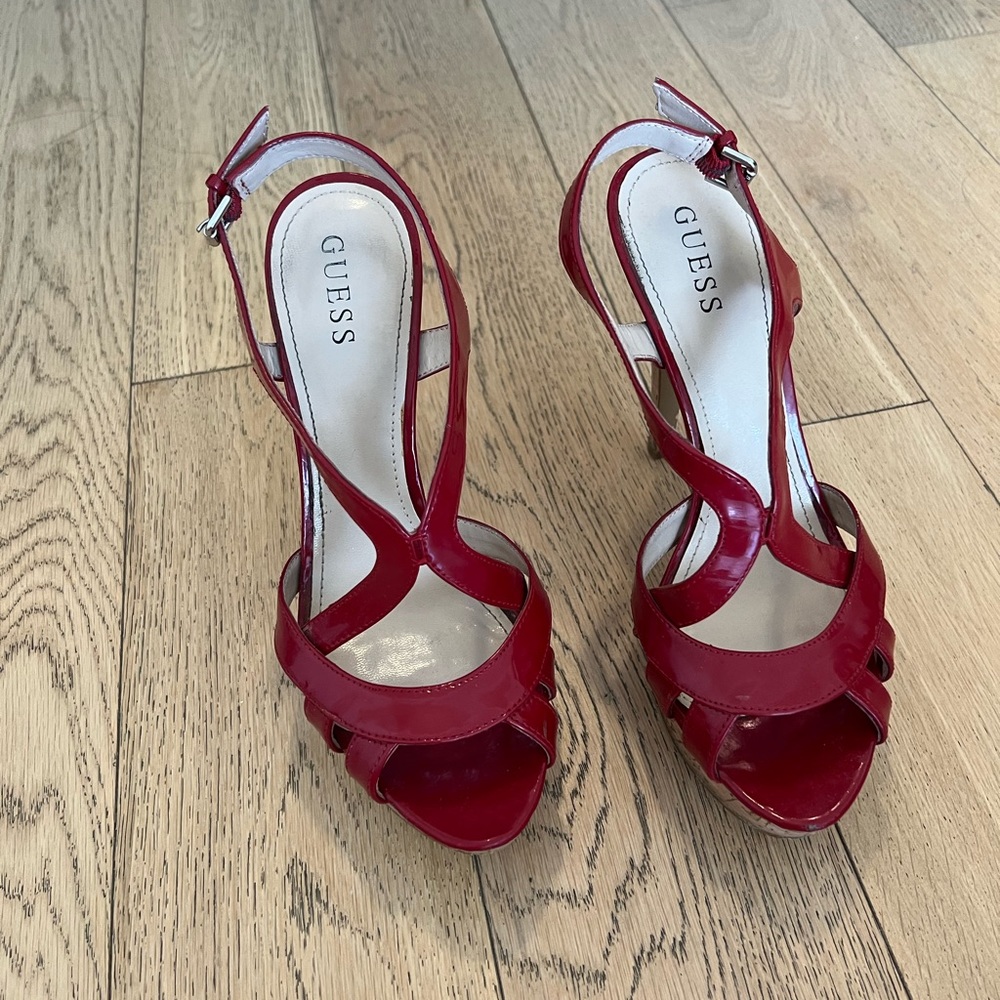 Guess red platform heels 9